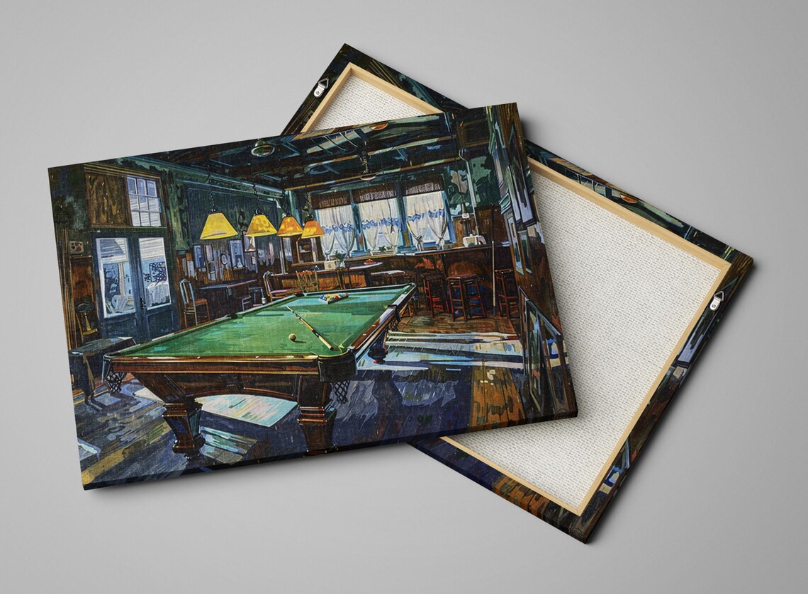 Vintage Billiards Pool Hall Bar Painting Game Room Mancave Wall Art - Image 4