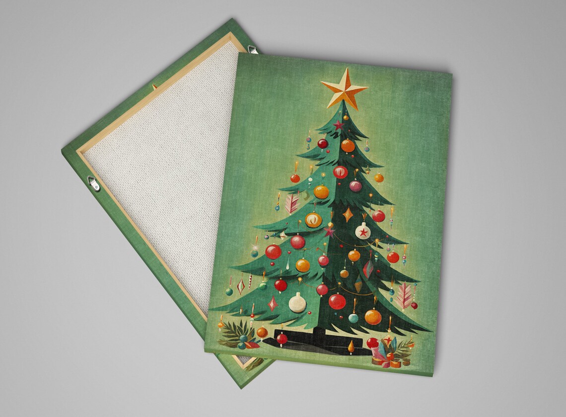Mid Century Modern Christmas Tree Festive Round Ornaments Art Poster - Image 5