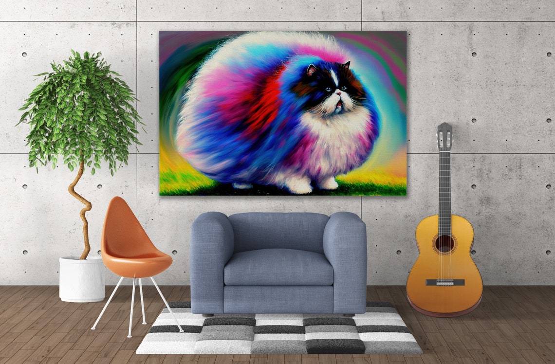 Fluffy Rainbow Persian Cat Colorful Longhair Kitty Portrait Art Print - Image 3