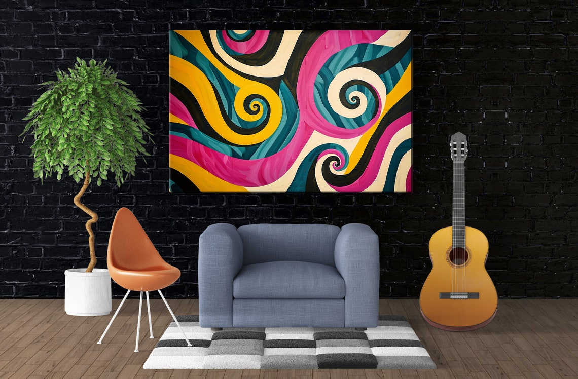 Modern Pop Art Pattern Painting Bold Colors Gicle Print On Gallery Wrapped Artist Ready To Hang Available In Extra Large Sizes - Image 2