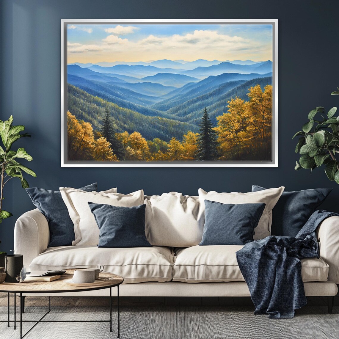 Smoky Mountains Fall Scene Print Mountain Landscape Framed Or Unframed Gallery Wrapped Gicle Ready To Hang Extra Large Wall Art