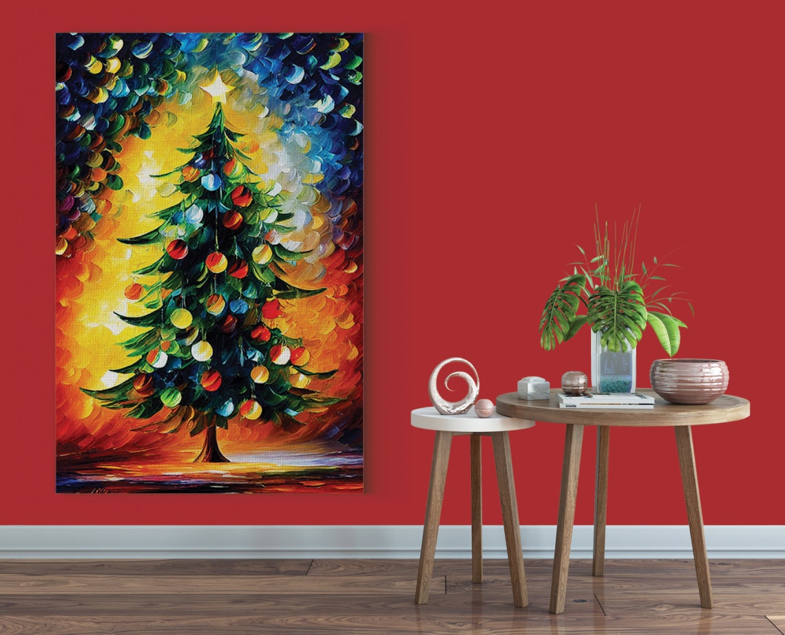 Christmas Tree Ornaments Star Colorful Impasto Holiday Art Poster - Image 5