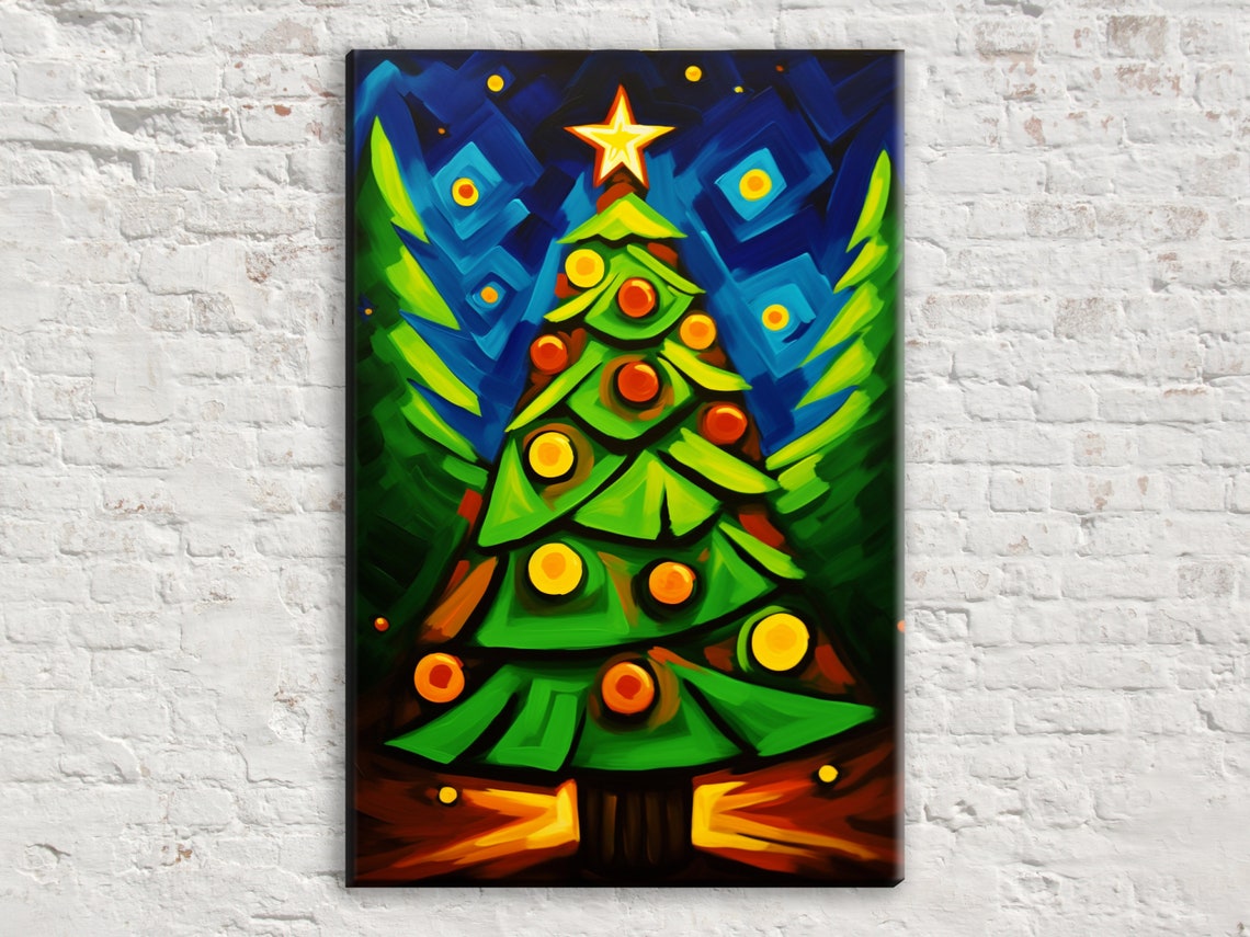 Geometric Abstract Christmas Tree Green Angles Star Topper Art Poster