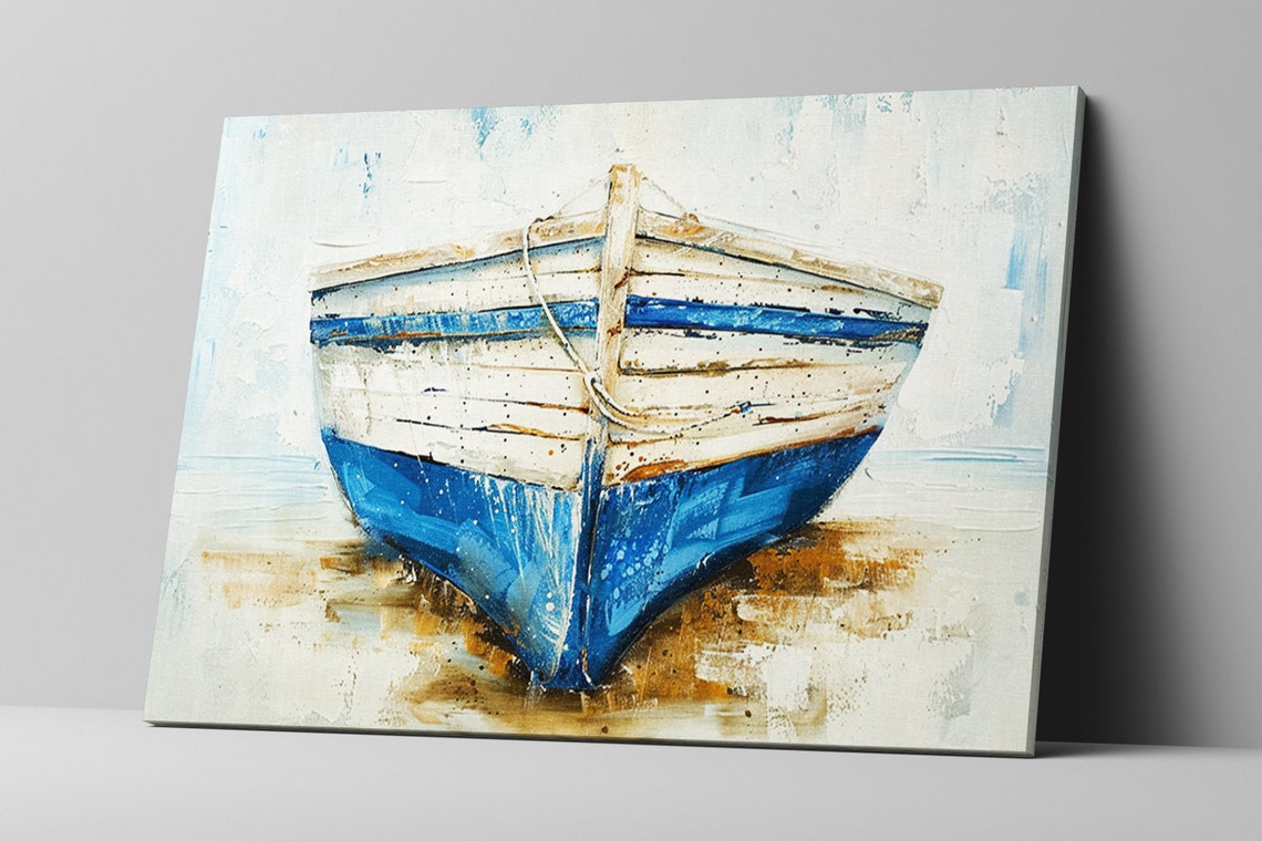 Rustic Blue White Wooden Rowboat Bow Weathered Coastal Nautical Poster - Image 5
