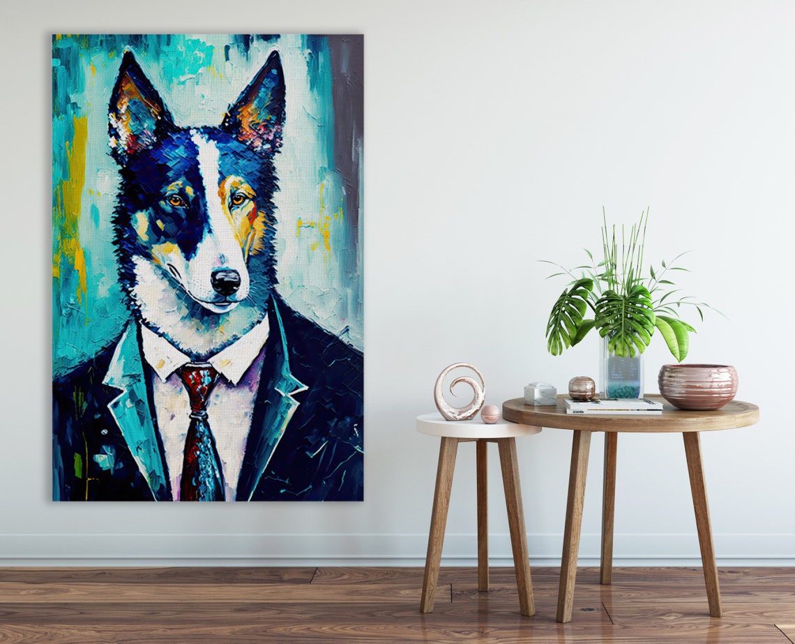 Dapper Dog Wearing Suit Business Portrait Colorful Canine Art Poster - Image 2