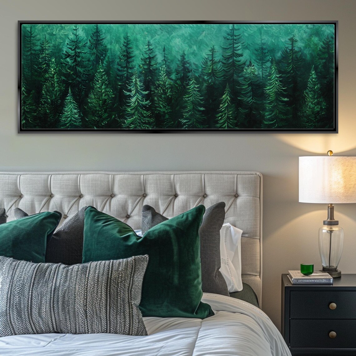 Emerald Green Pine Forest Panorama Landscape Art Print