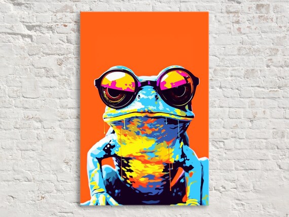 Hipster Hopfunny Frog In Glasses Wpap Style Giclee Print On Gallery Wrapped Artist Ready To Hang Available In Extra Large Sizes