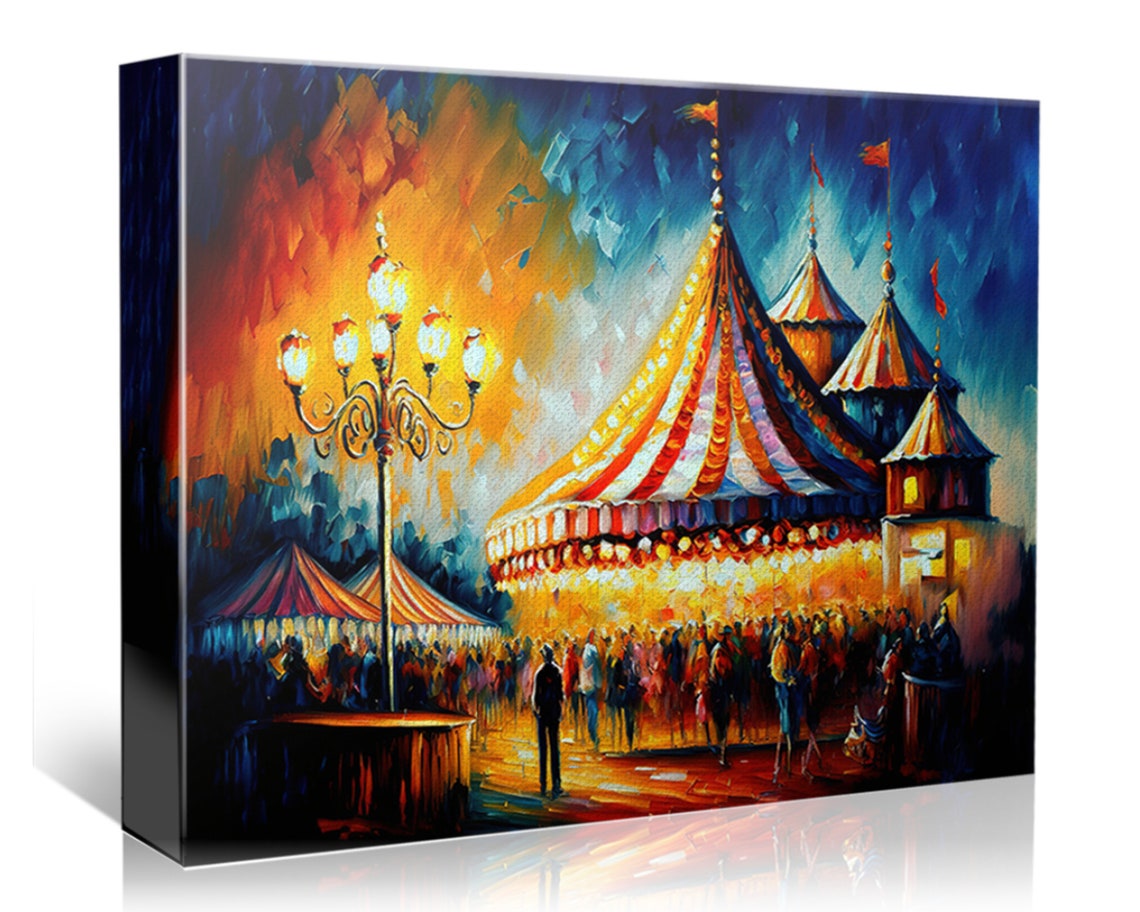 Circus Tent Night Lights Crowd Impressionist Carnival Painting Print - Image 5