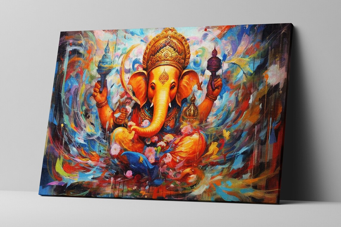 Ganesha Hindu God Colorful Mythology Painting Spiritual Wall Art Print - Image 4