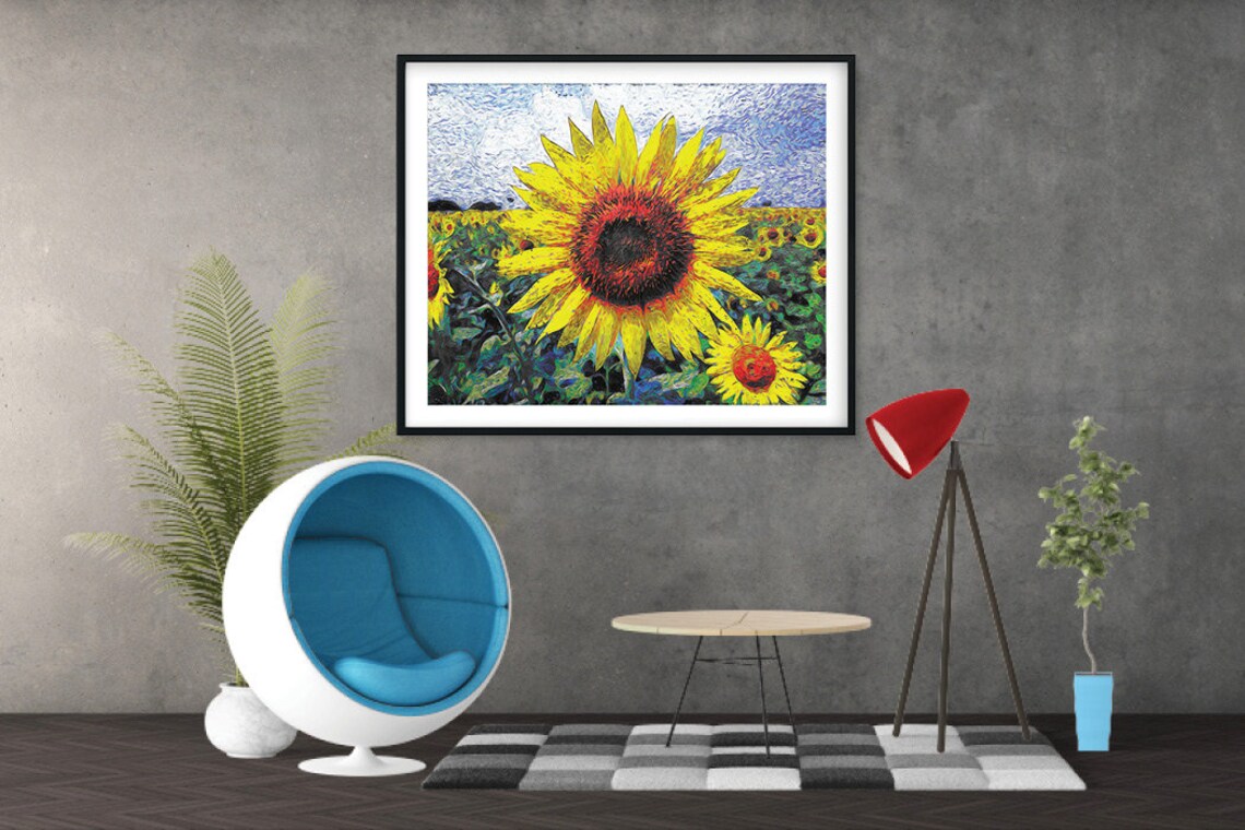 Sunflower Nature Flower Art Print, Sun Painting - Image 2