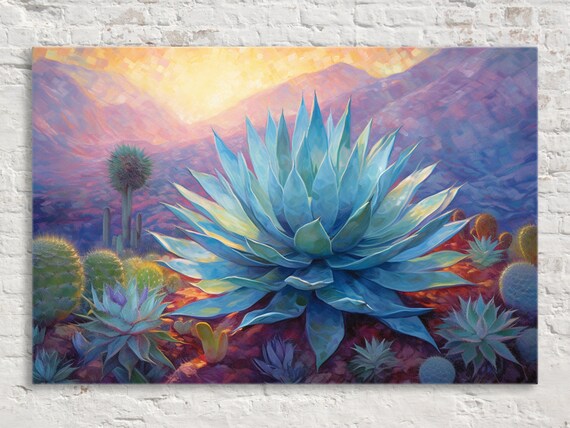Blue Agave Bliss Desert Inspired Artwork Pastel Painted Southwest Scene Giclee Wall Print On Artist Extra Large Sizes