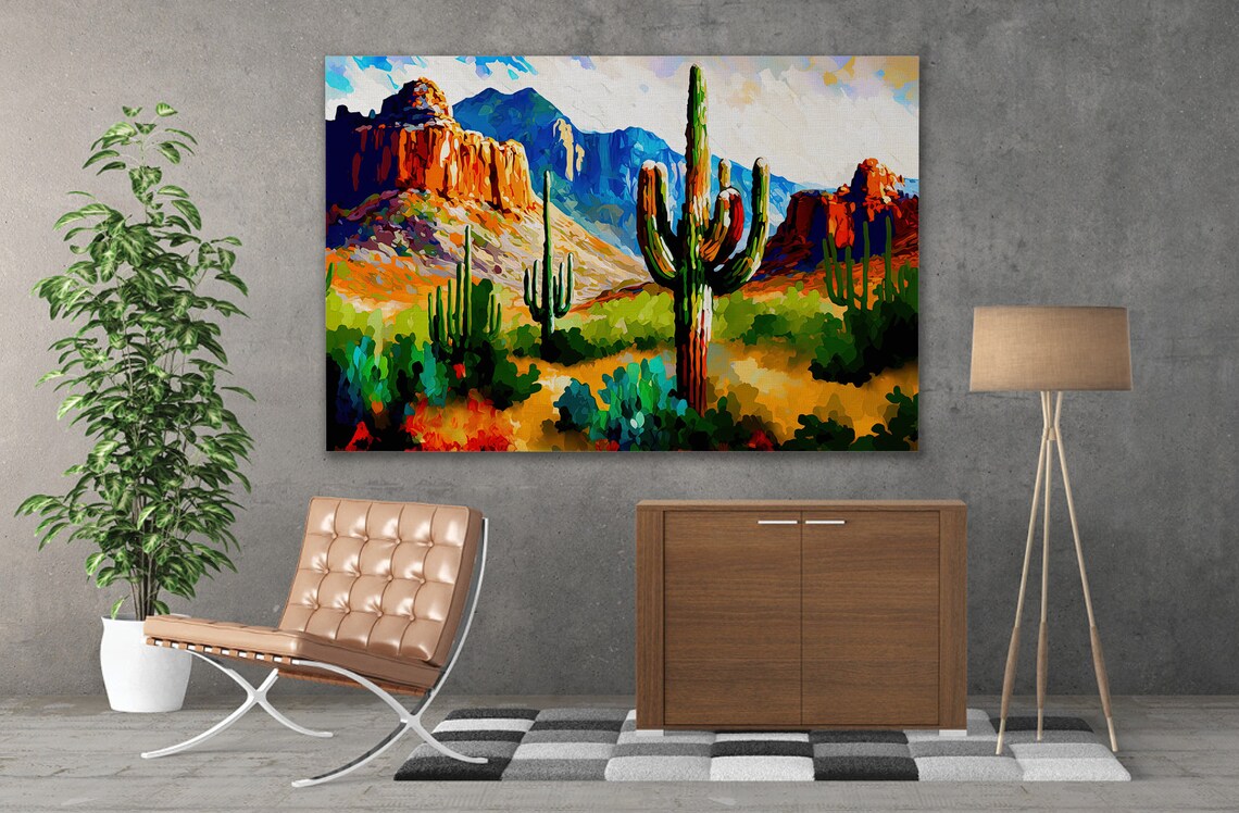 Desert Saguaro Southwest Landscape Painting Art Print - Image 3