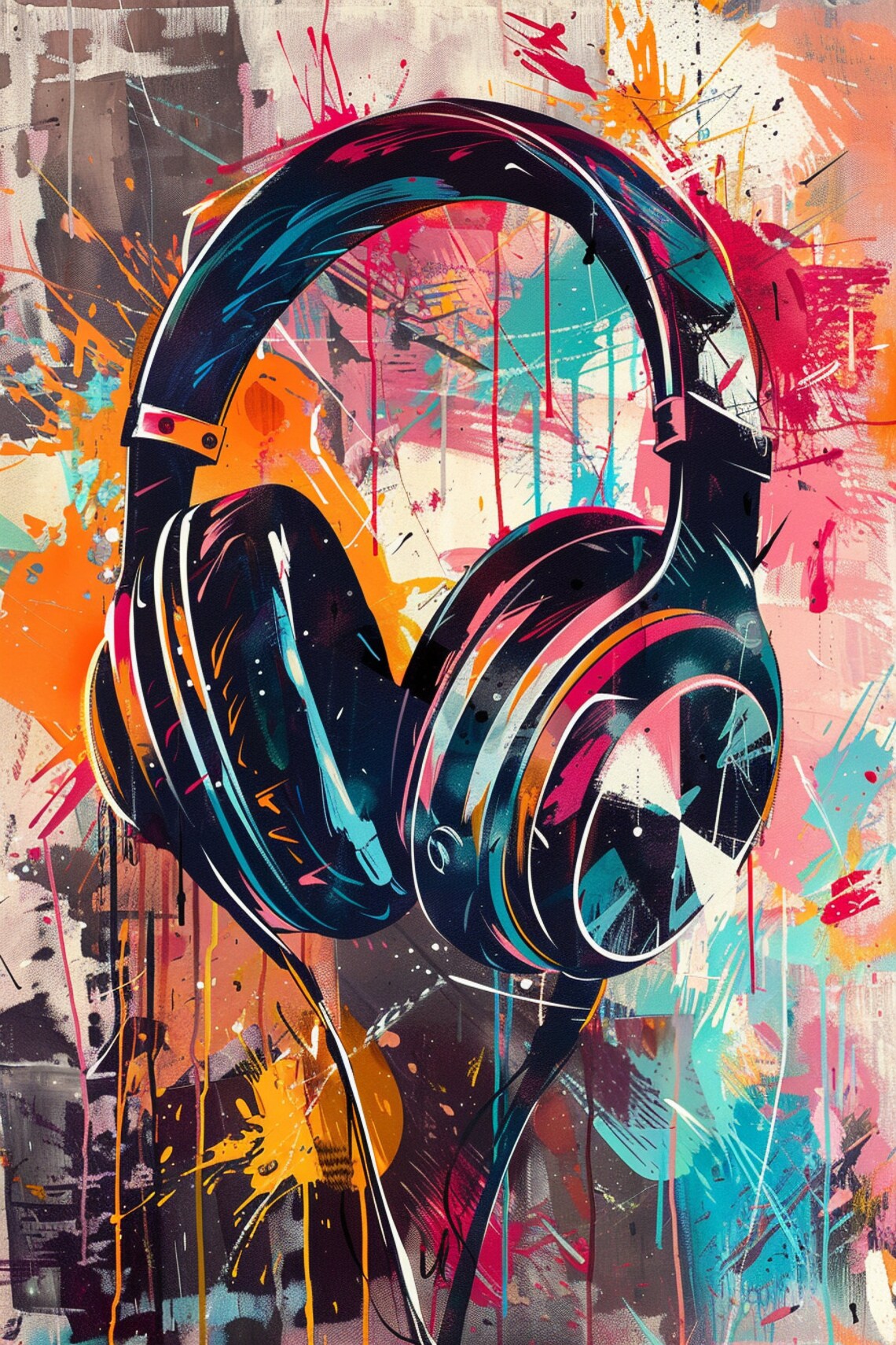 Headphones Paint Splatter Pop Art Multicolor Music Room Decor Poster - Image 4