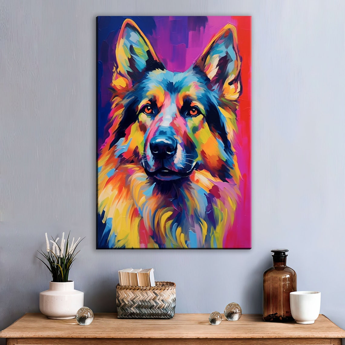 German Shepherd Colorful Portrait Pop Art Magenta Dog Painting Poster - Image 2