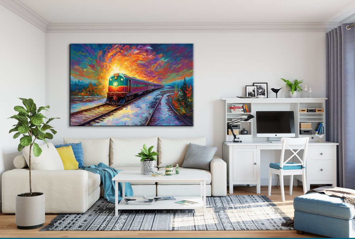 Colorful Sunset Train Express Vibrant Impressionist Rail Art Poster - Image 2