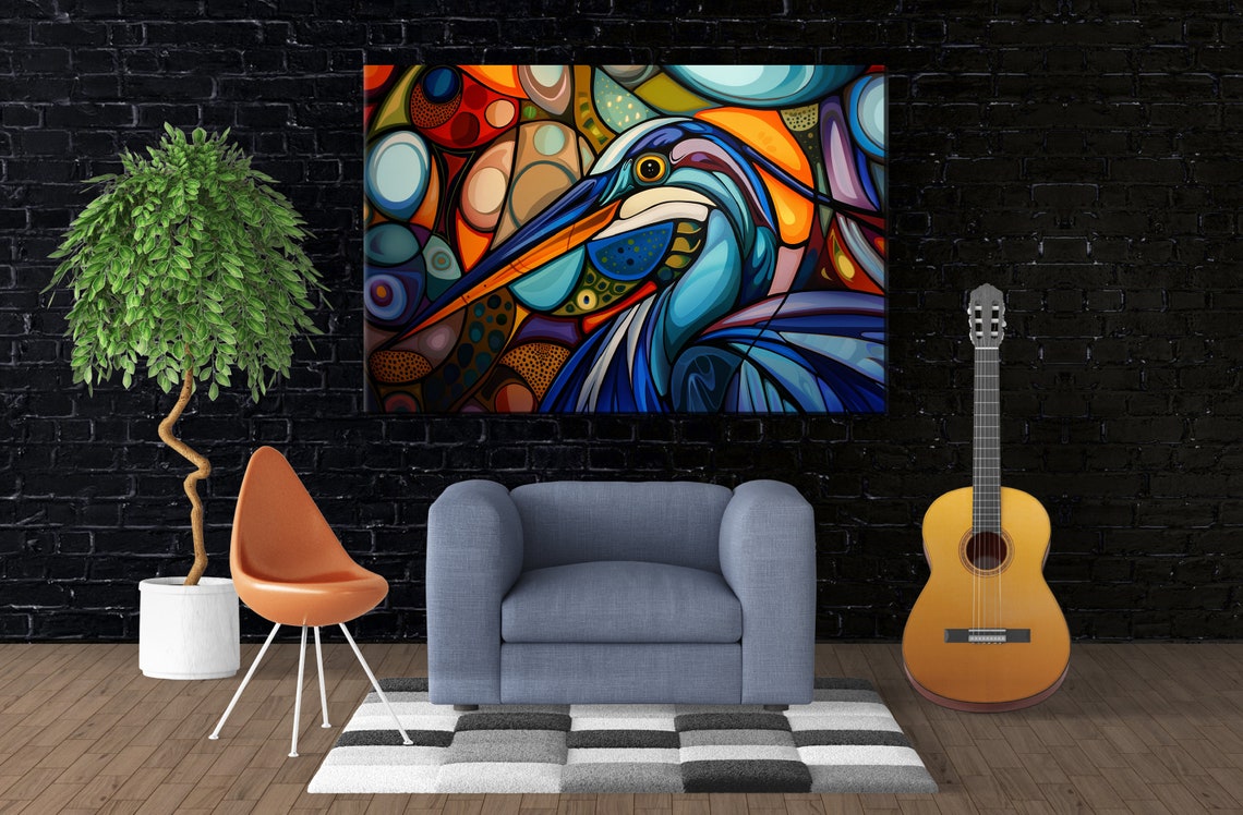 Abstract Art Deco Blue Heron Head Bold Geometric Bird Art Poster - Image 3