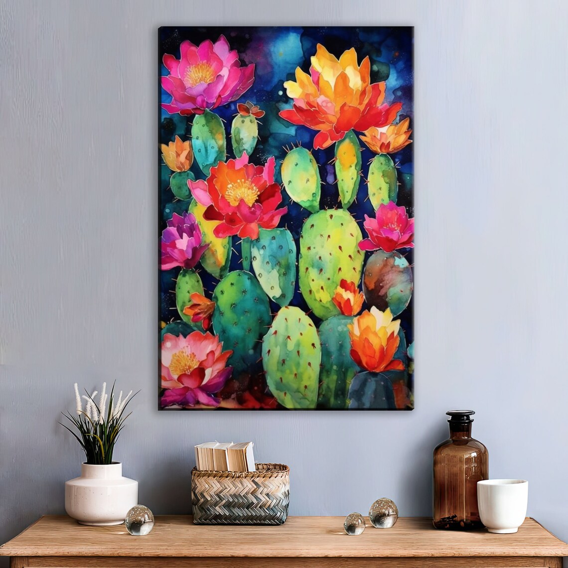 Mexican Pueblo Cactus Watercolor Poster Print - Image 2