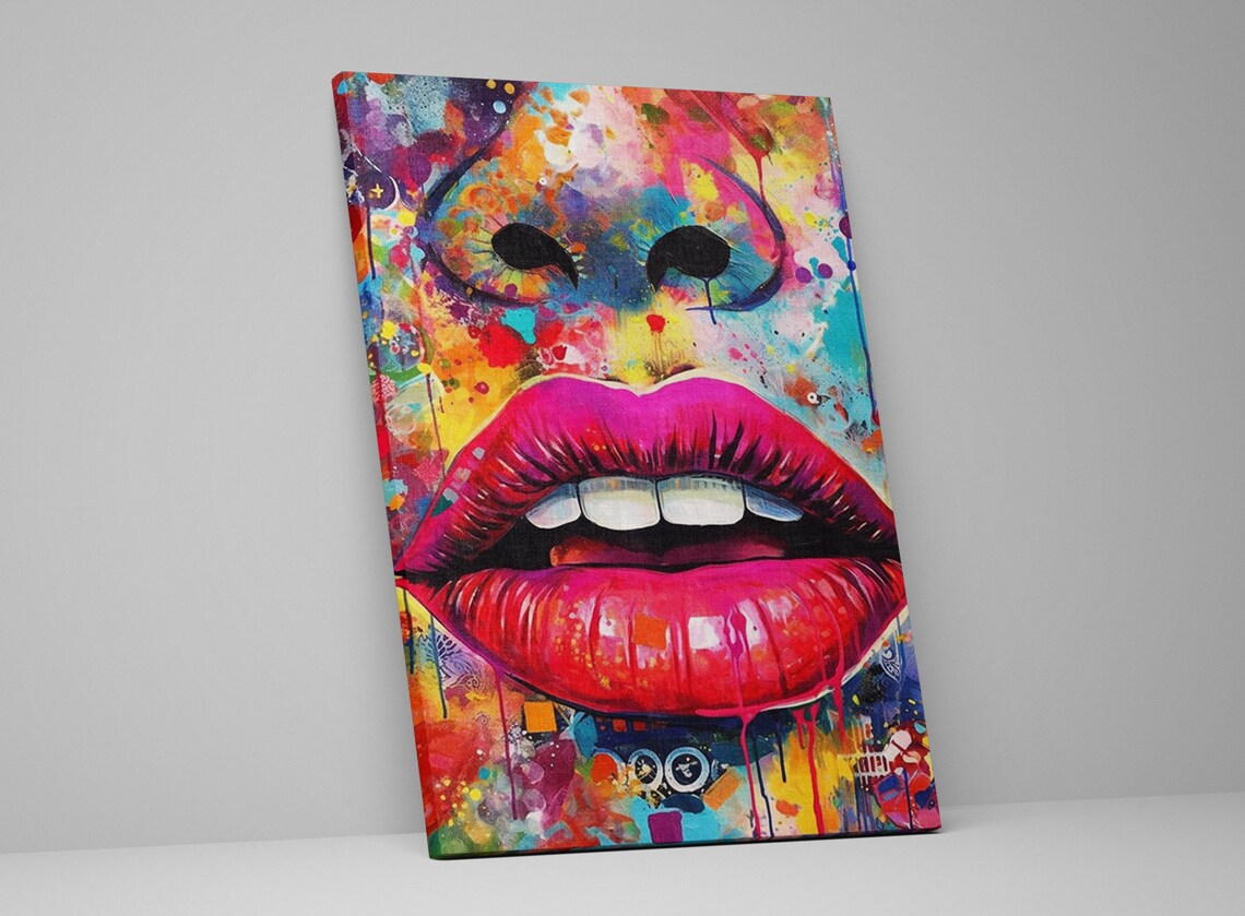Womans Lips Pink Graffiti Pop Art Female Decor Striking Large Wall Art Print - Image 5