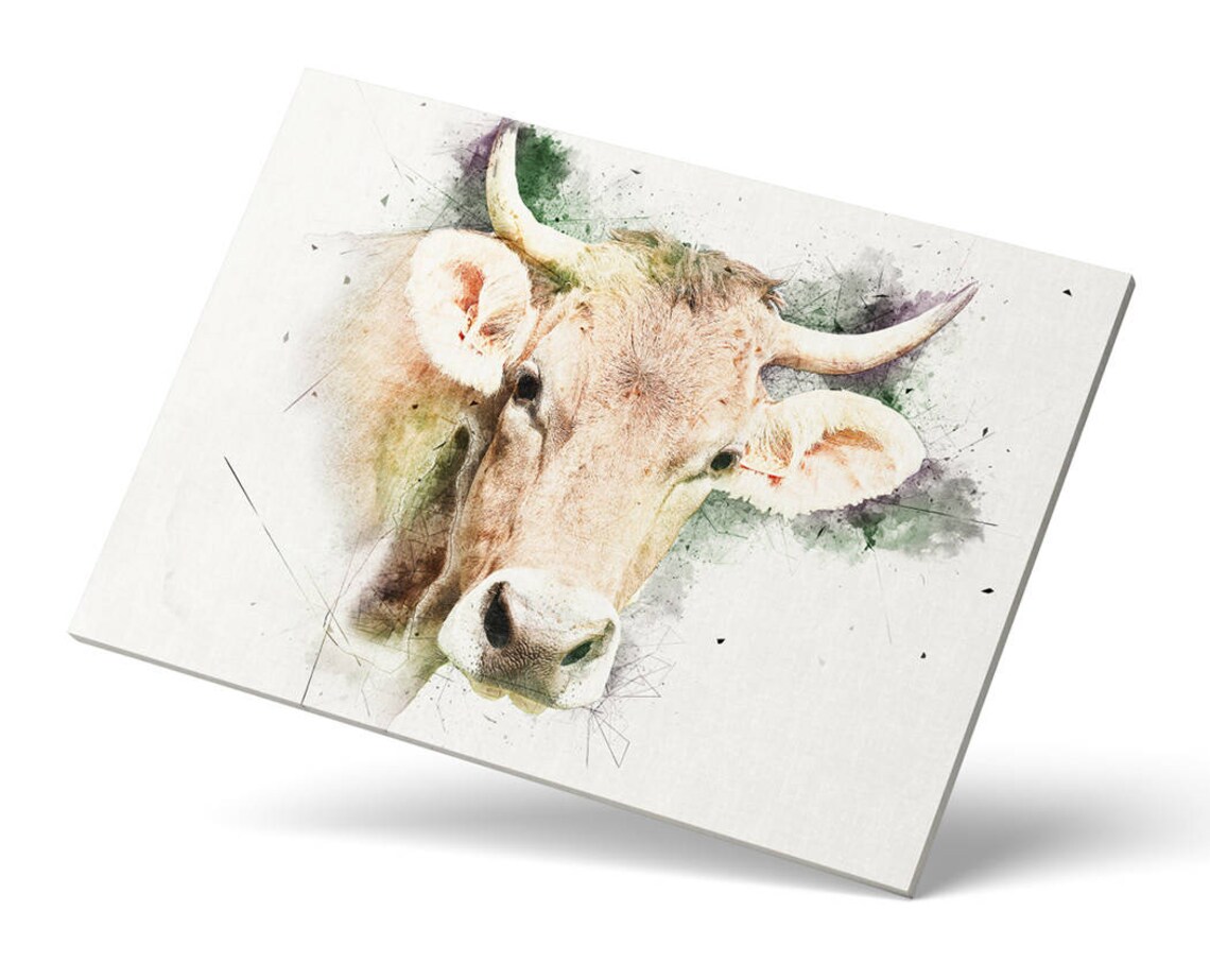 Highland Cow Watercolor Portrait Soft Farm Animal Nursery Poster