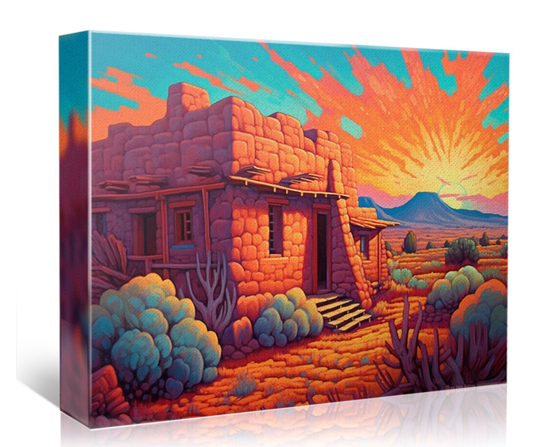 Spanish Adobe Pueblo House Desert Sunset Southwest Heritage Travel Poster - Image 5