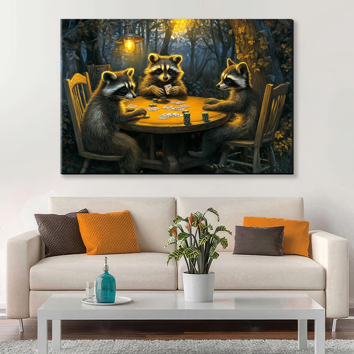 Raccoons Playing Poker Card Game Woodland Night Humorous Animals Art Print - Image 4