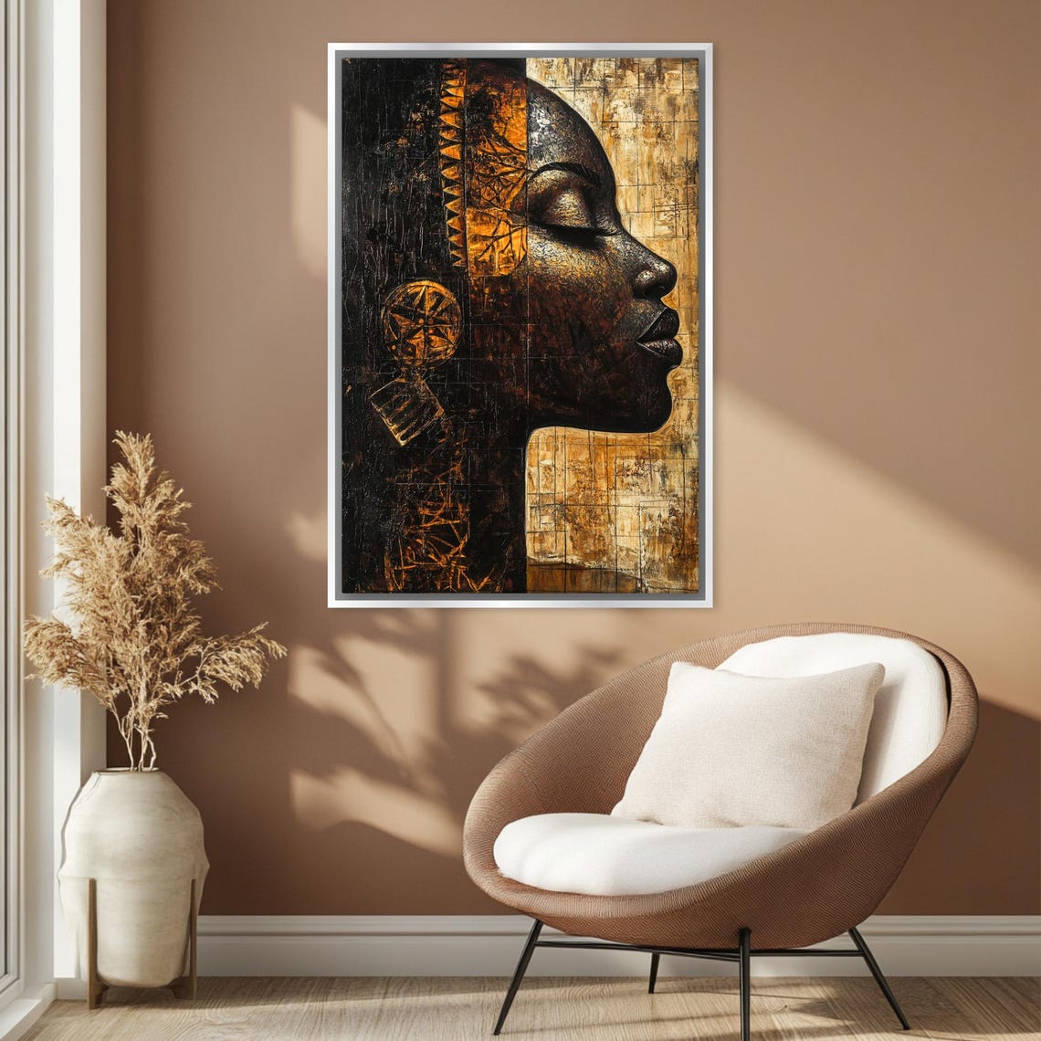 African Woman Profile Bronze Tones Abstract Textured Portrait Art - Image 3