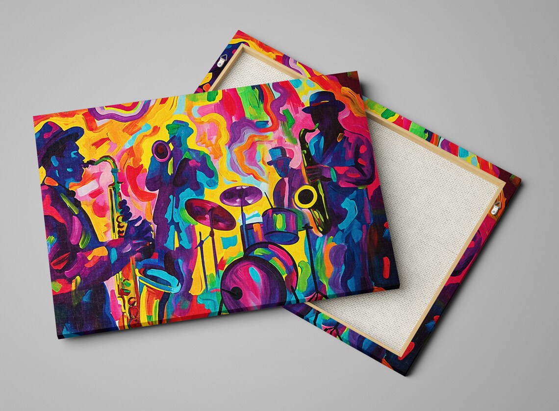 Abstract Neon Jazz Ensemble Silhouette Musicians Rainbow Stage Art Poster - Image 4