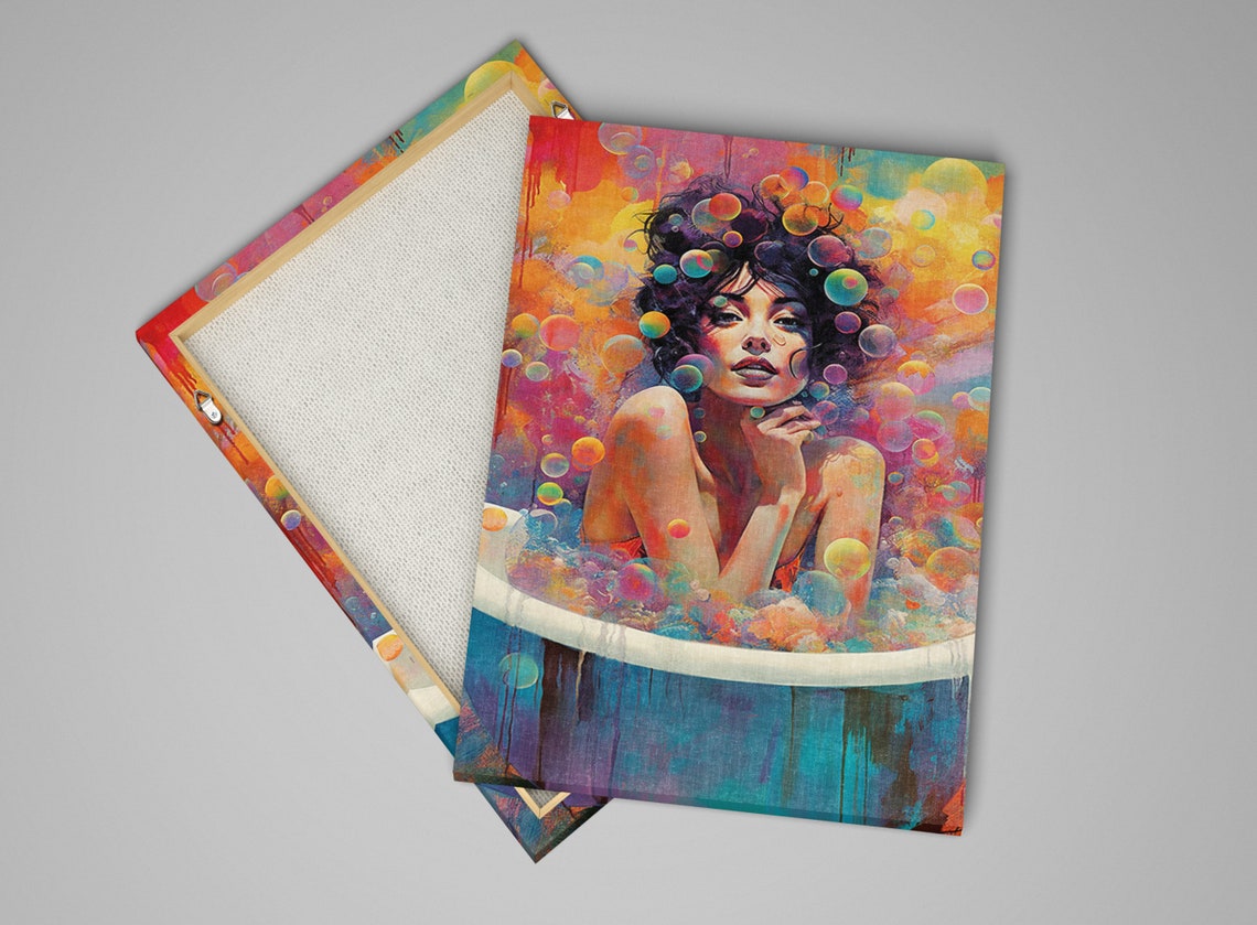 Feminine Woman in Bubble Bath Colorful Bubbles Dreamy Pop Art Poster - Image 4
