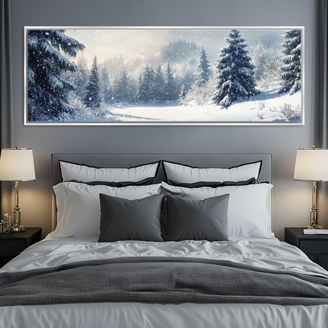 Tranquil Snow Pine Tree Forest Long Horizontal Art Framed Unframed Gallery Wrapped Gicle Ready To Hang Extra Large Wall Art - Image 4