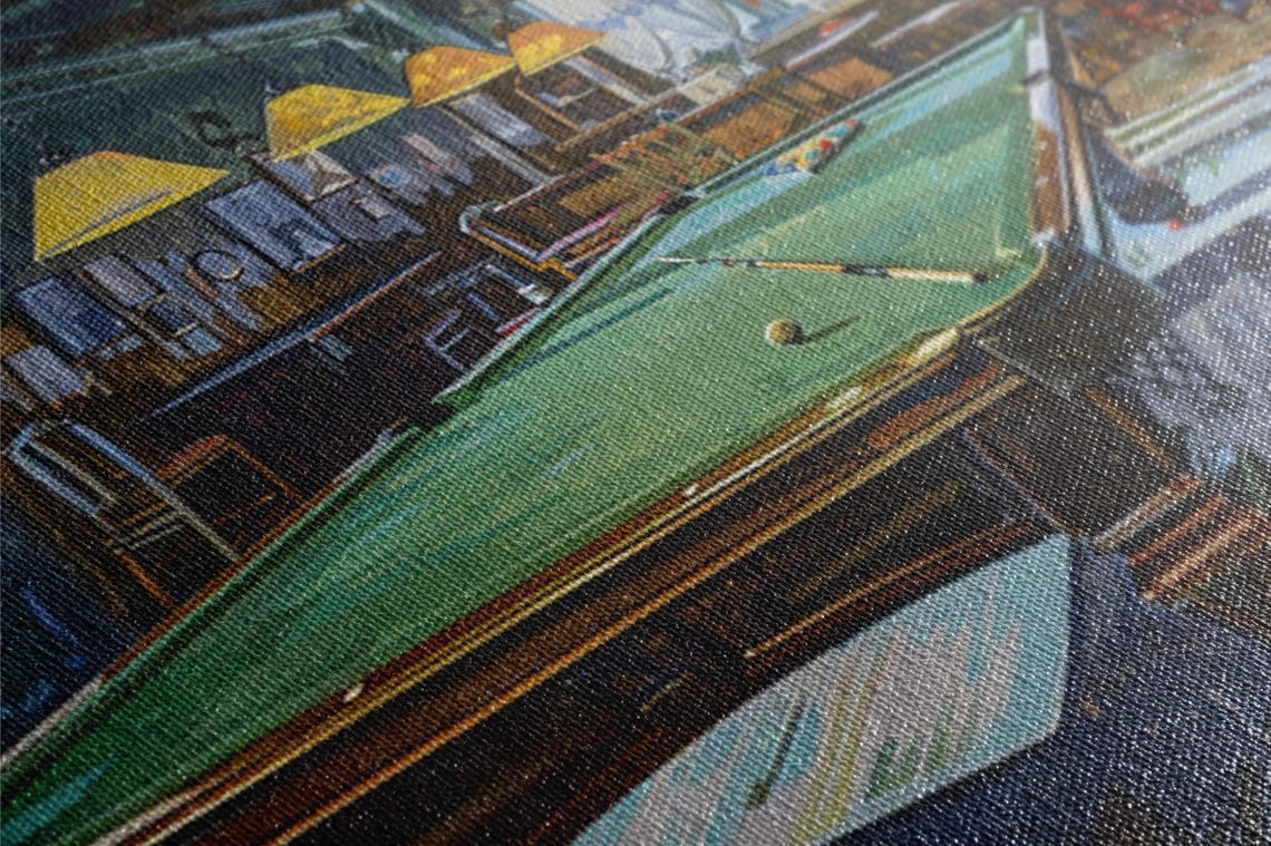 Vintage Billiards Pool Hall Bar Painting Game Room Mancave Wall Art - Image 3