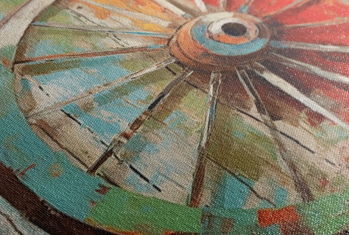 Rustic Elegance Wagon Wheel Wall Art Giclee Print On Gallery Wrapped Artist Ready To Hang Available In Extra Large Sizes - Image 3