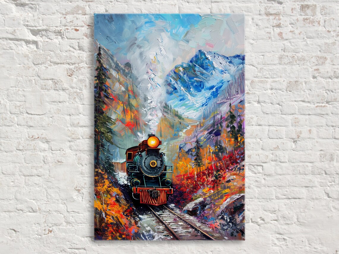 Steam Train Snowy Autumn Mountain Pass Vintage Locomotive Poster