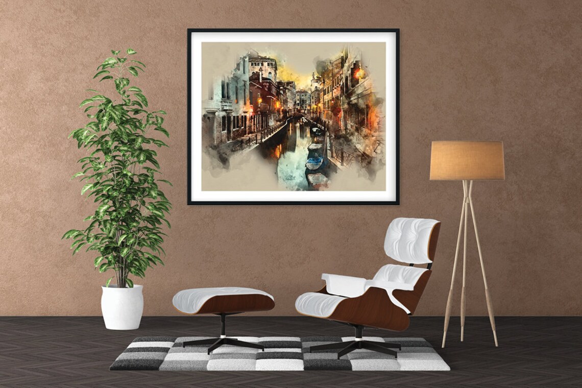 Venice Italy Grand Canal Gondolas Watercolor Cityscape Art Poster - Image 2