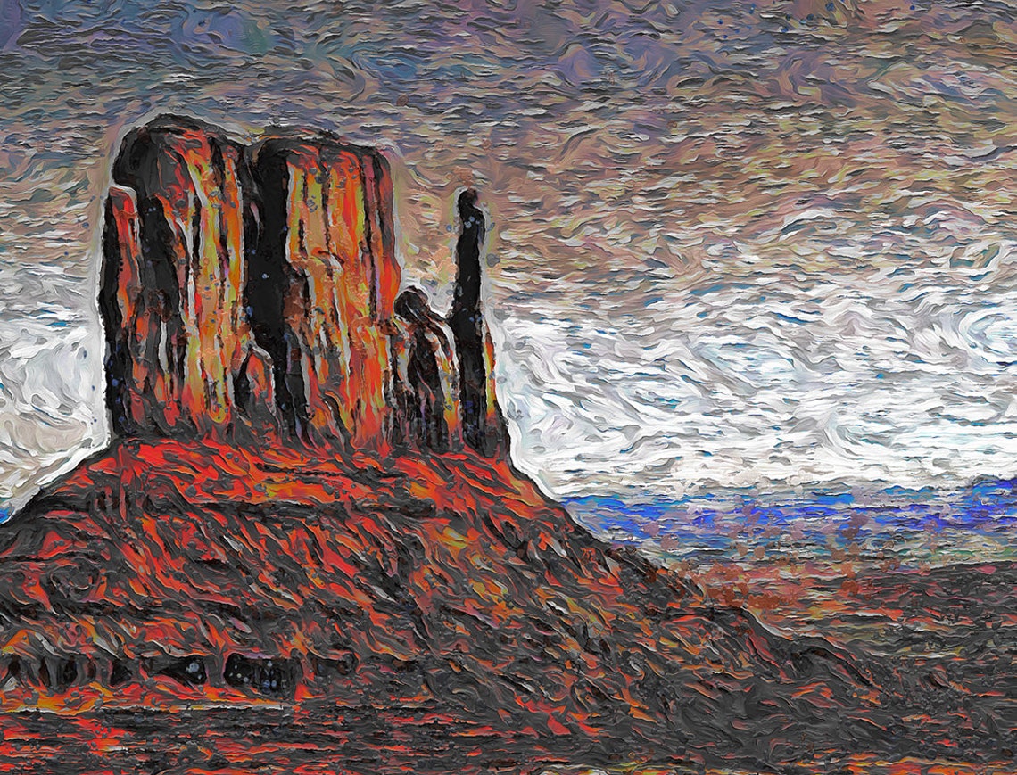 Monument Valley Sandstone Buttes Golden Light Impressionist Art Poster - Image 3
