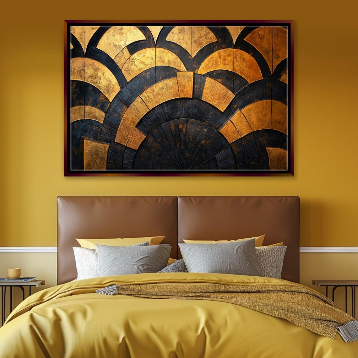 Gold And Black Art Deco Scallop Fan Pattern Luxe Modern Wall Poster