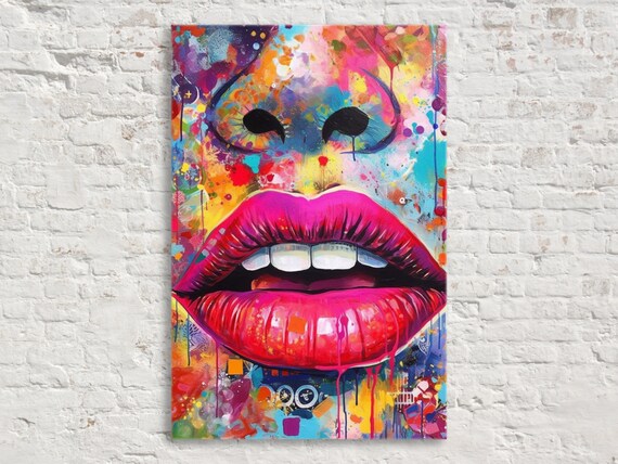 Womans Lips Pink Graffiti Pop Art Female Decor Striking Large Wall Art Print