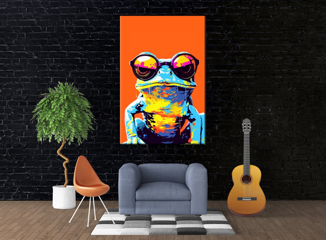Funny Frog Sunglasses Pop Art Orange Background Cool Wall Poster - Image 2