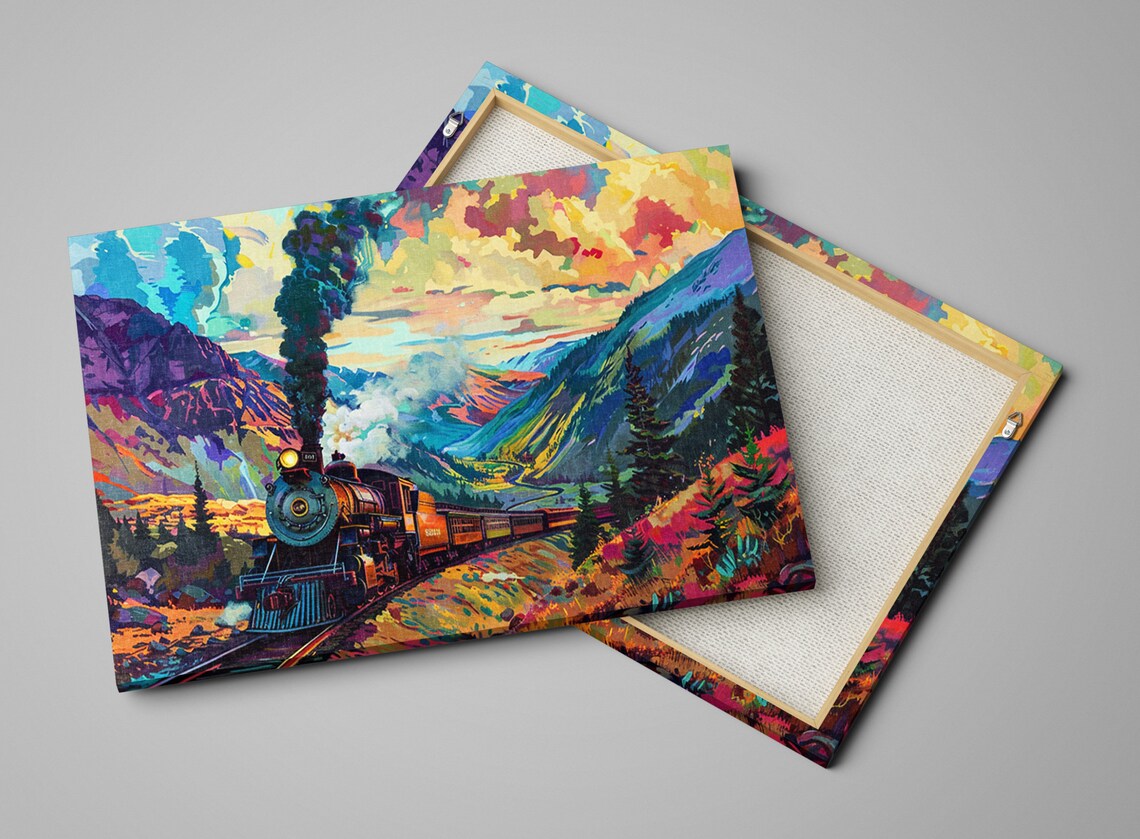 Steam Train Autumn Valley Sunset Curve Pop Art Locomotive Poster - Image 4