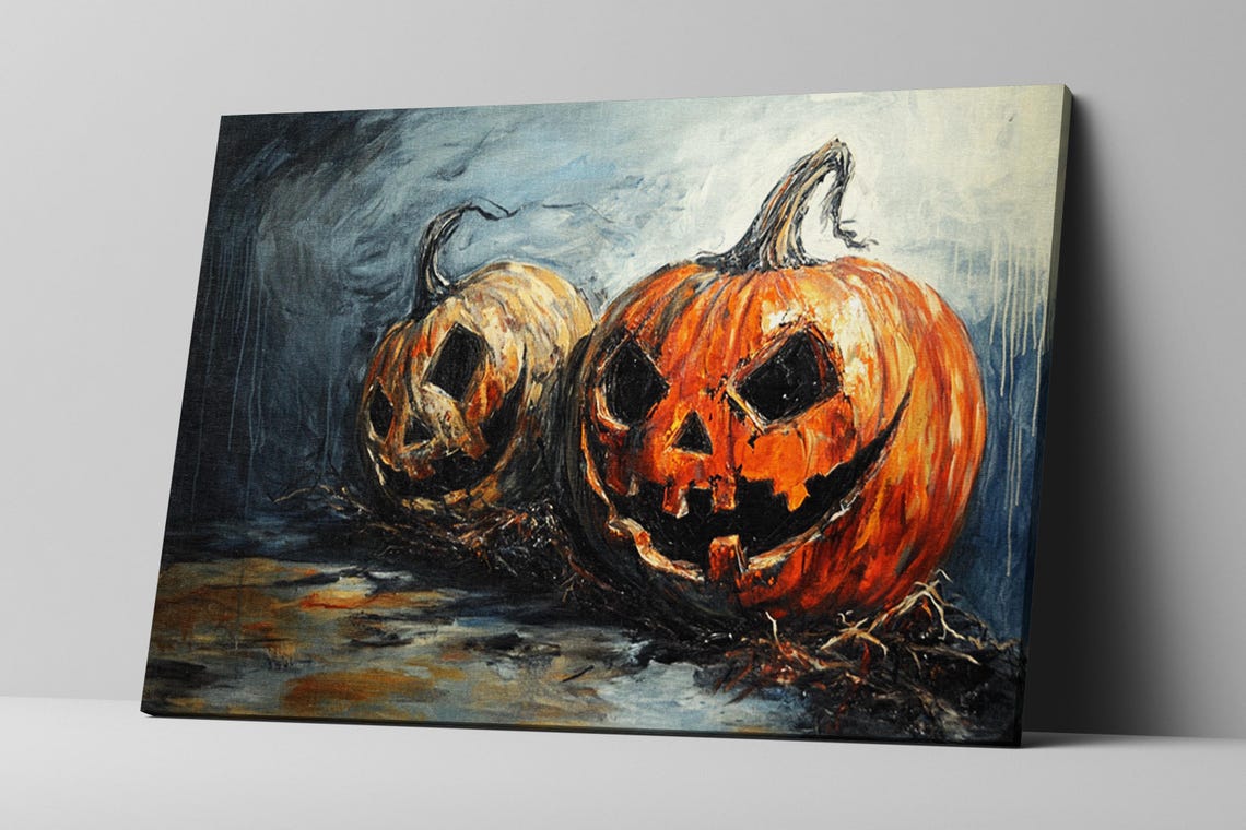 Spooky Jack O Lantern Pumpkins Dark Moody Halloween Night Wall Art - Image 3