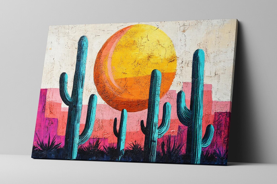 Retro Southwest Cactus Sun Minimalist Art Print - Image 2