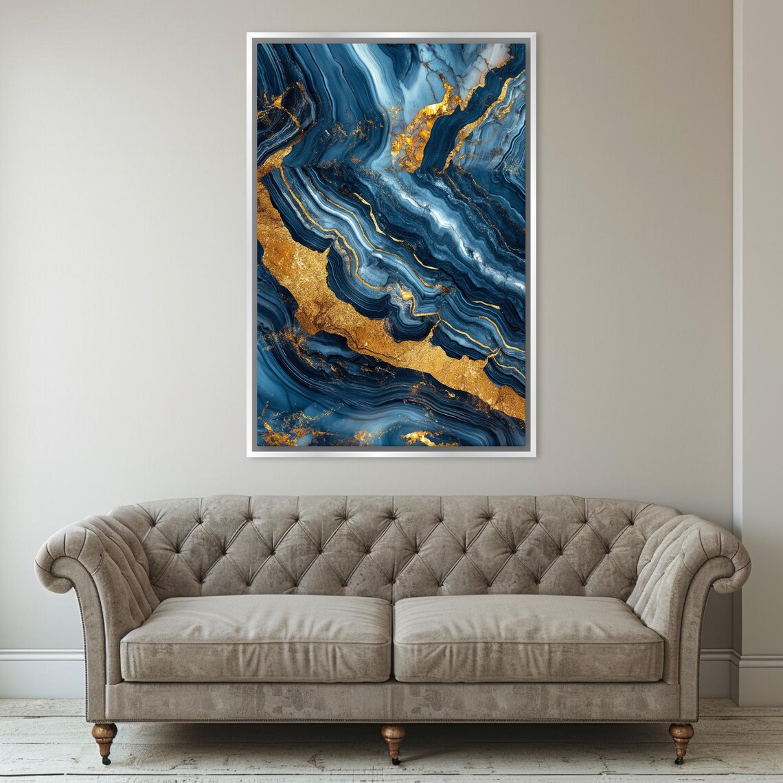 Modern Blue And Gold Marble Abstract Wall Art Print - Image 3