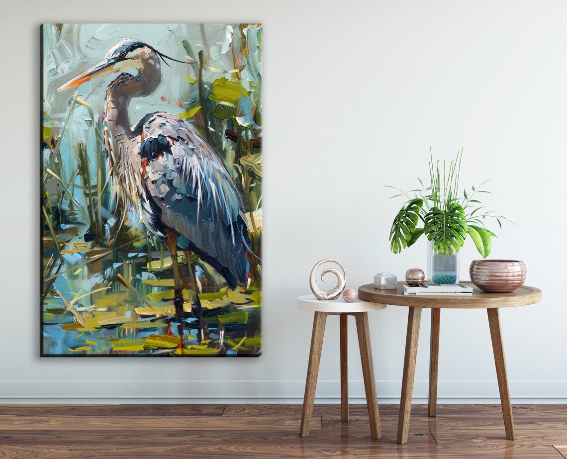 Serenity Blue Heron Riverbank Scene Art Print - Image 2