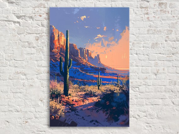 Desert Glow Saguaro Sunset Wall Art Print Giclee Print On Gallery Wrapped Artist Ready To Hang Available In Extra Large Sizes