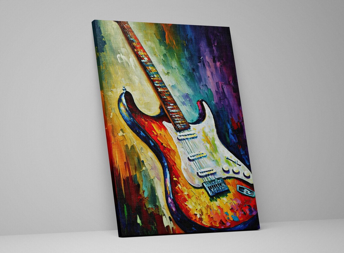 Colorful Electric Guitar Strat Style Impasto Music Instrument Art Poster - Image 3