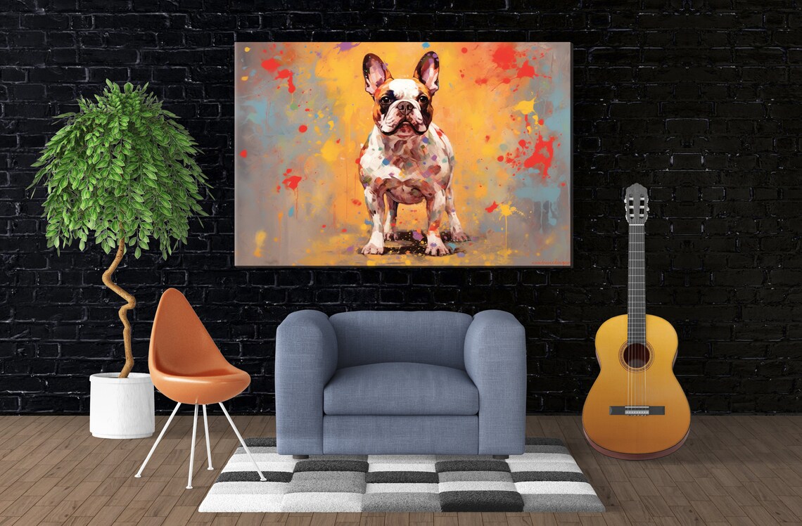 Pied French Bulldog Colorful Paint Splash Modern Dog Art Wall Poster - Image 4