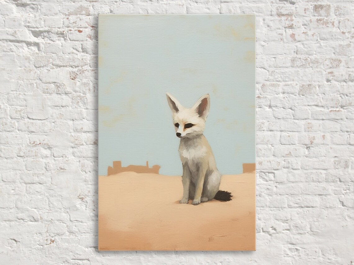 Minimalist Fennec Fox Desert Southwest Wildlife Painting Neutral Decor Large Wall Art