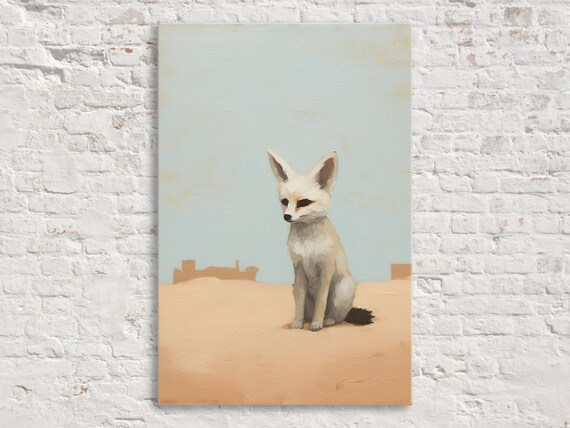 Minimalist Fennec Fox Desert Southwest Wildlife Painting Neutral Decor Large Wall Art