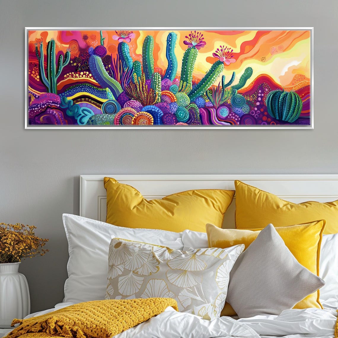 Saguaro Cactus Desert Sunset Psychedelic Colors Panoramic Wall Art - Image 4