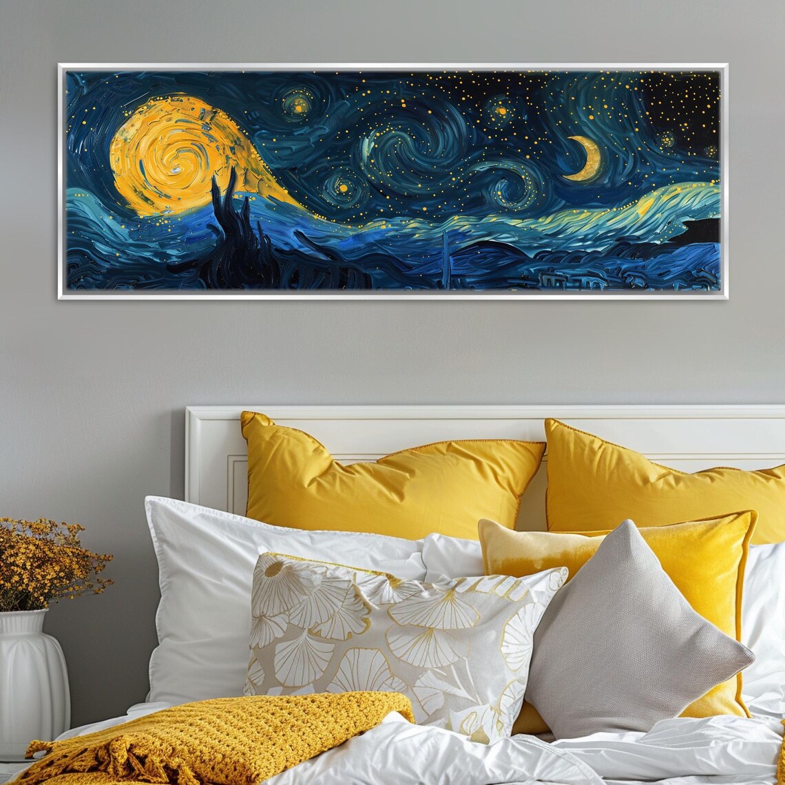 Starry Night Inspired Swirling Sky Moon Panoramic Van Gogh Style Art Print - Image 3