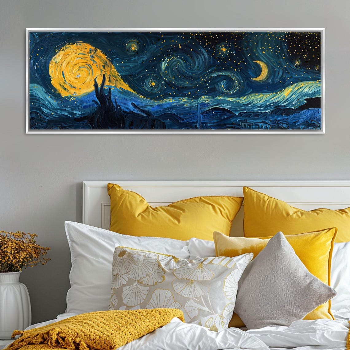 Starry Night Panorama Dreamy Wall Print Framed Or Unframed Long Horizontal Gallery Wrapped Ready To Hang Extra Large Wall Art - Image 3